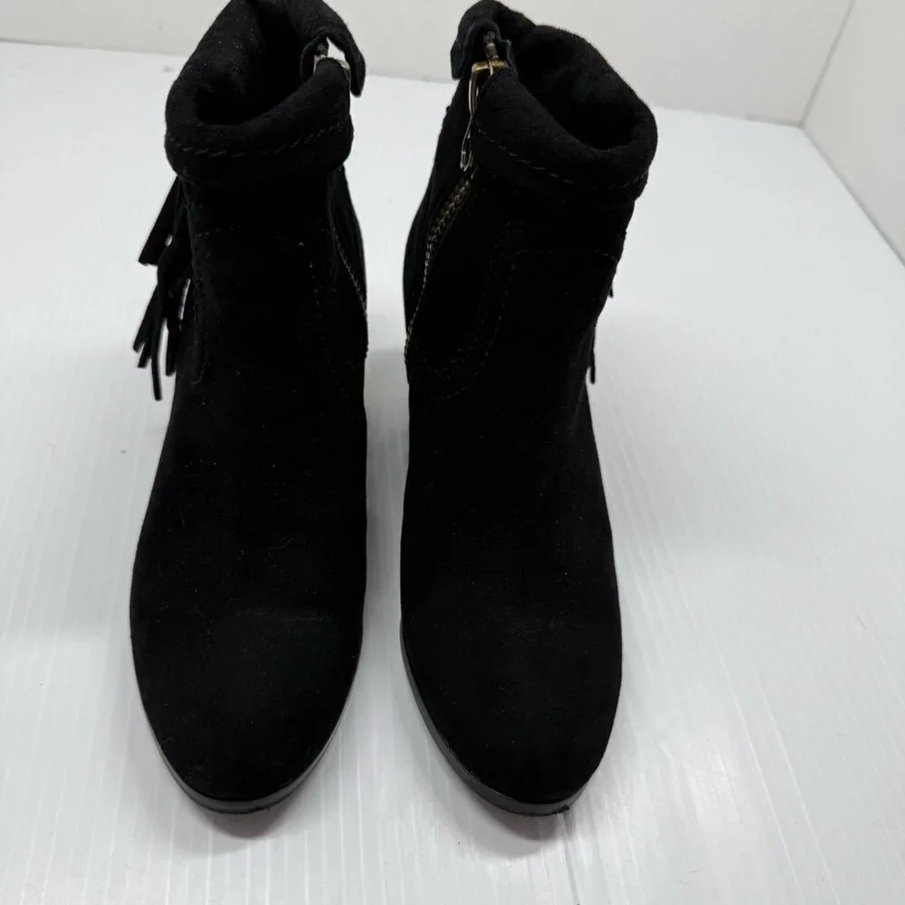 Sam Edelman Louie Black Suede Fringe Ankle Booties Block Heel Womens 6M